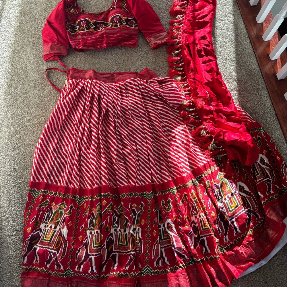 Traditional Red and White Lehenga Choli Set